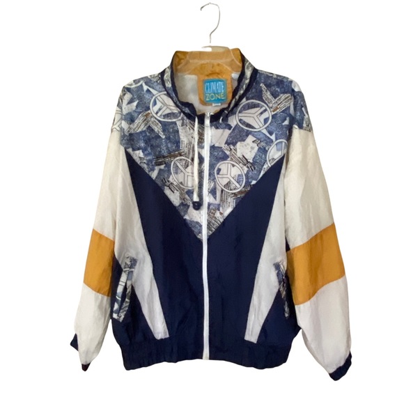 Vintage Lightweight Climate Zone Front Zip Retro Peace Sign Windbreaker Size 18 - Picture 1 of 14